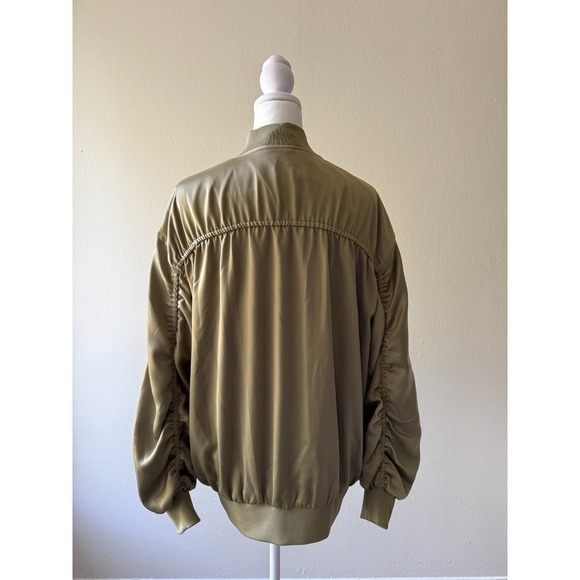 B.young Satin Bomber Jacket Womens 36 Olive Green Full Zip Pockets Lightweight - Picture 2 of 13